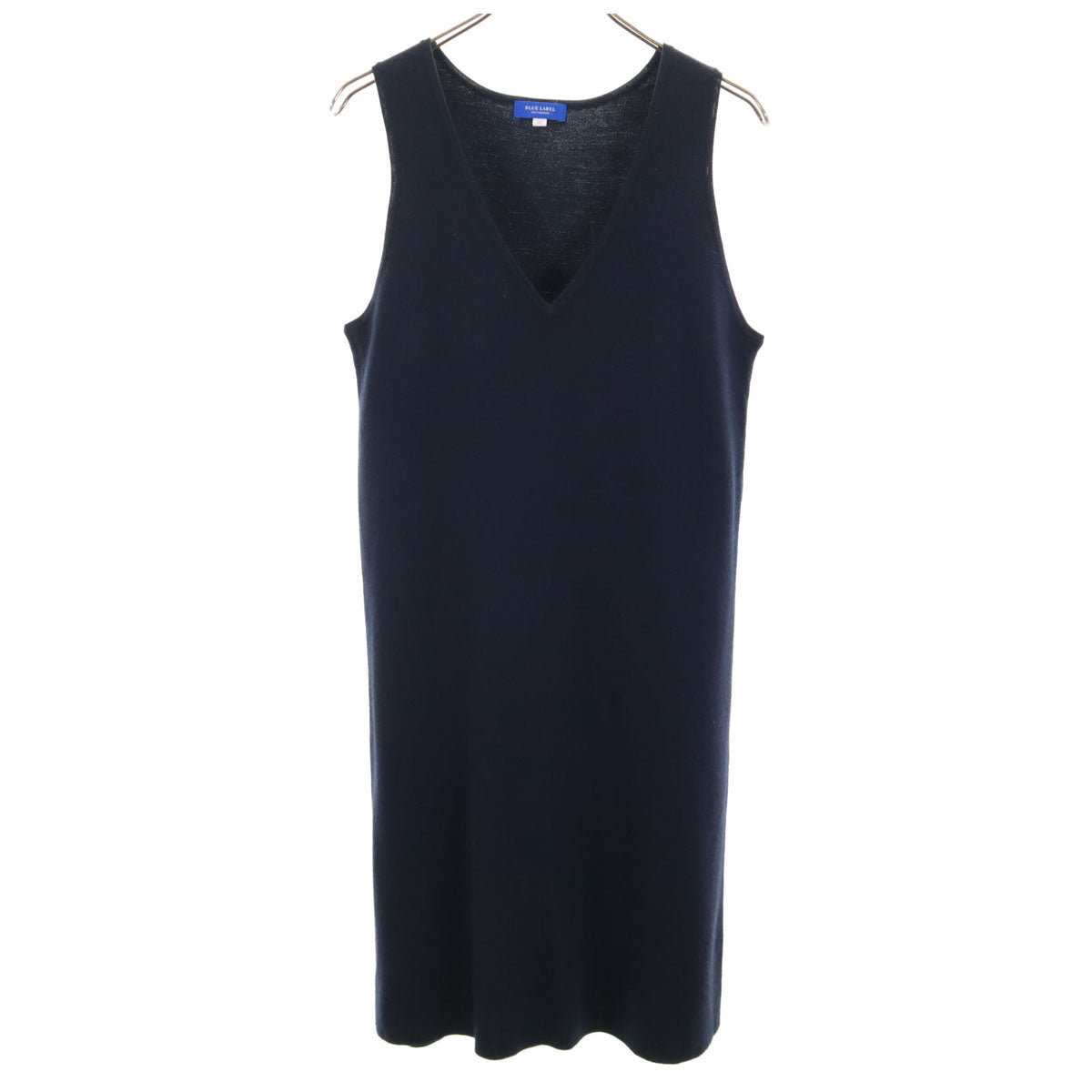 BLUE LABEL CRESTBRIDGE ブルーレーベルクレストブリッジ ウールブレンド ノースリーブ Vネック ニット ワンピース 38 ネイビー 三陽商会 レディース