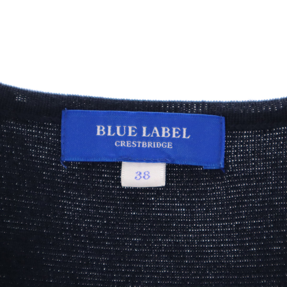 BLUE LABEL CRESTBRIDGE ブルーレーベルクレストブリッジ ウールブレンド ノースリーブ Vネック ニット ワンピース 38 ネイビー 三陽商会 レディース
