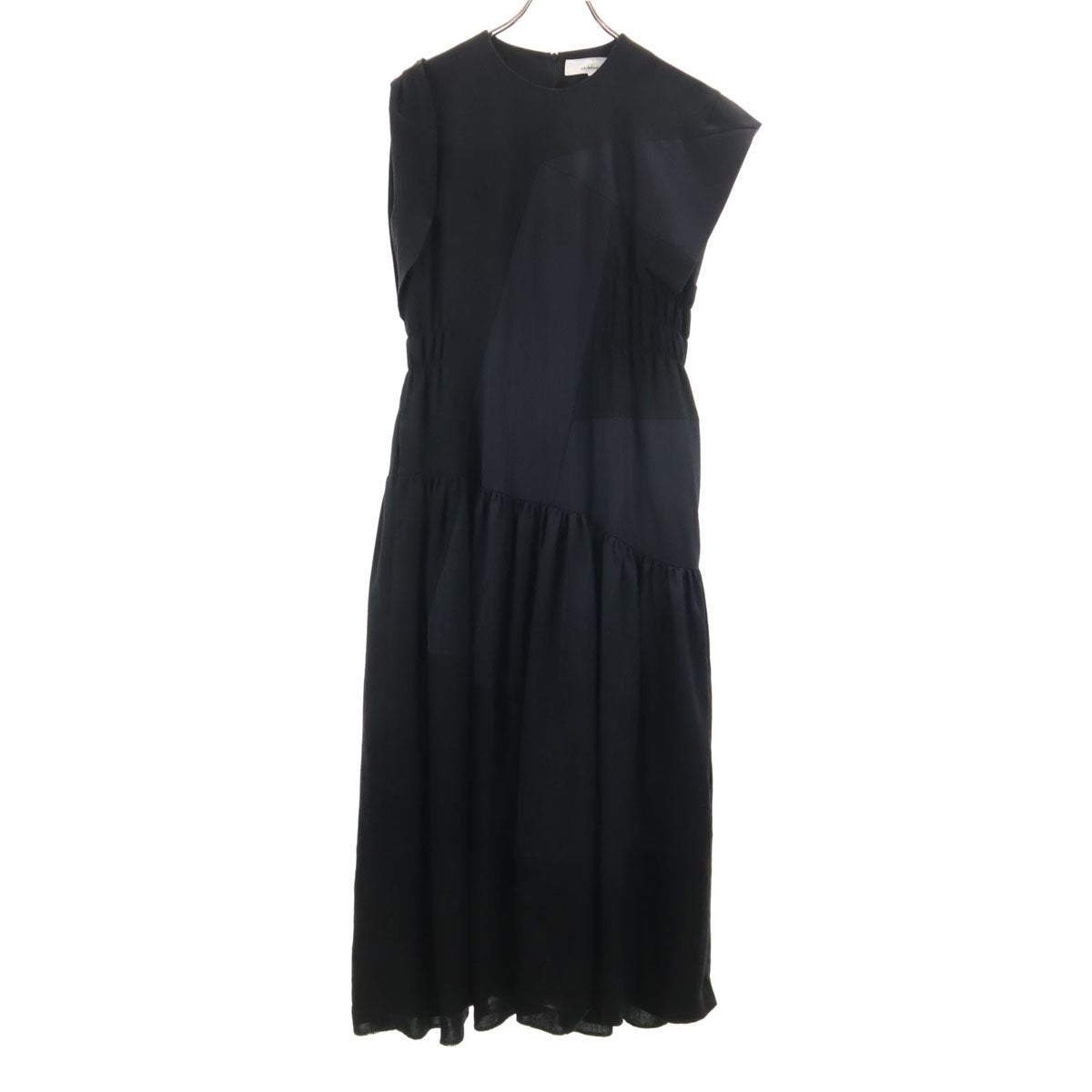 AKIRANAKA アキラナカ 日本製 フレンチスリーブ 異素材切替 ロングワンピース 2 黒 レディース