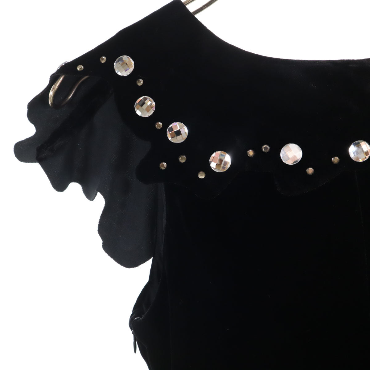 Emporio Armani エンポリオアルマーニ イタリア製 フレンチスリーブ ベロア ビジュー付 膝丈ワンピース 38 黒 レディース