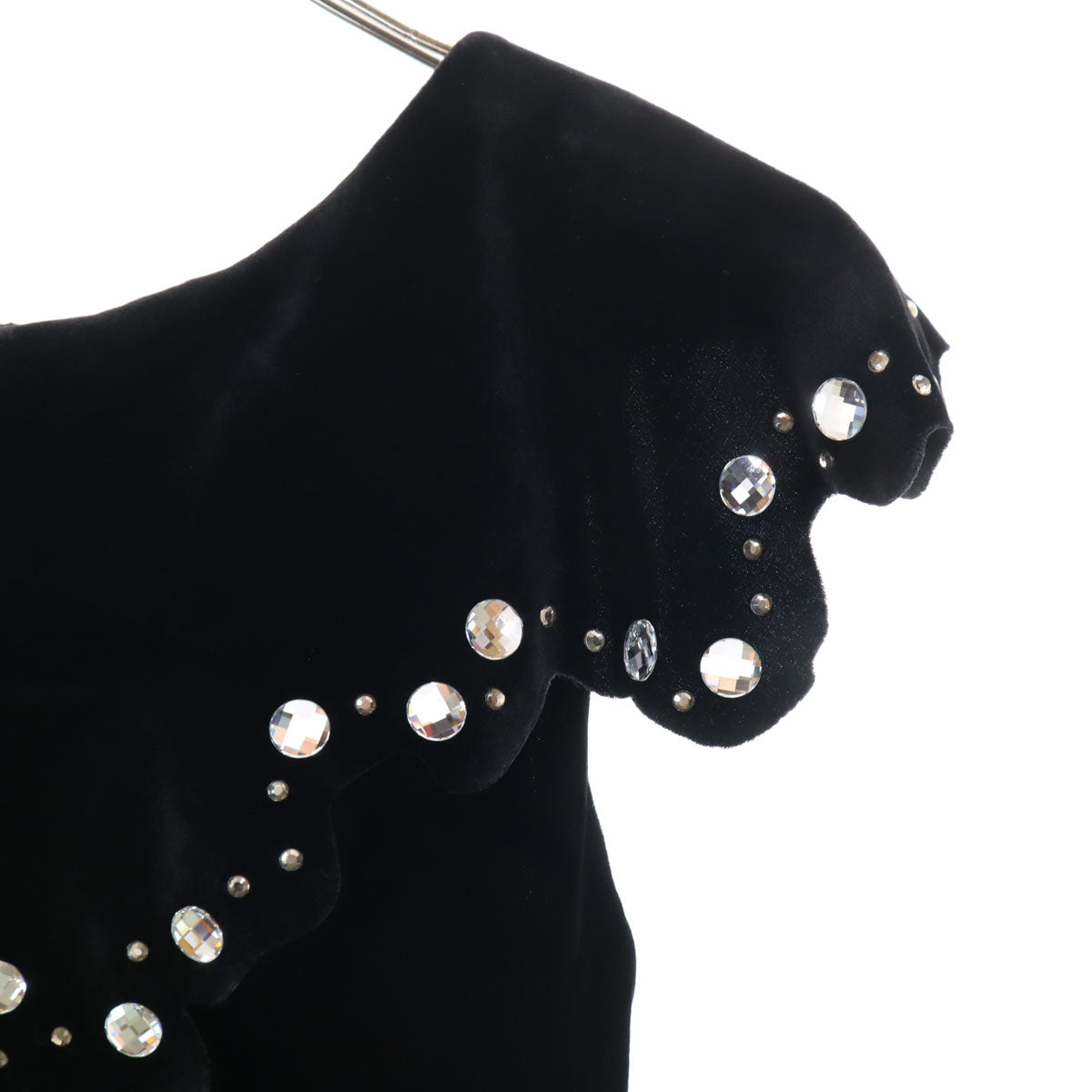 Emporio Armani エンポリオアルマーニ イタリア製 フレンチスリーブ ベロア ビジュー付 膝丈ワンピース 38 黒 レディース