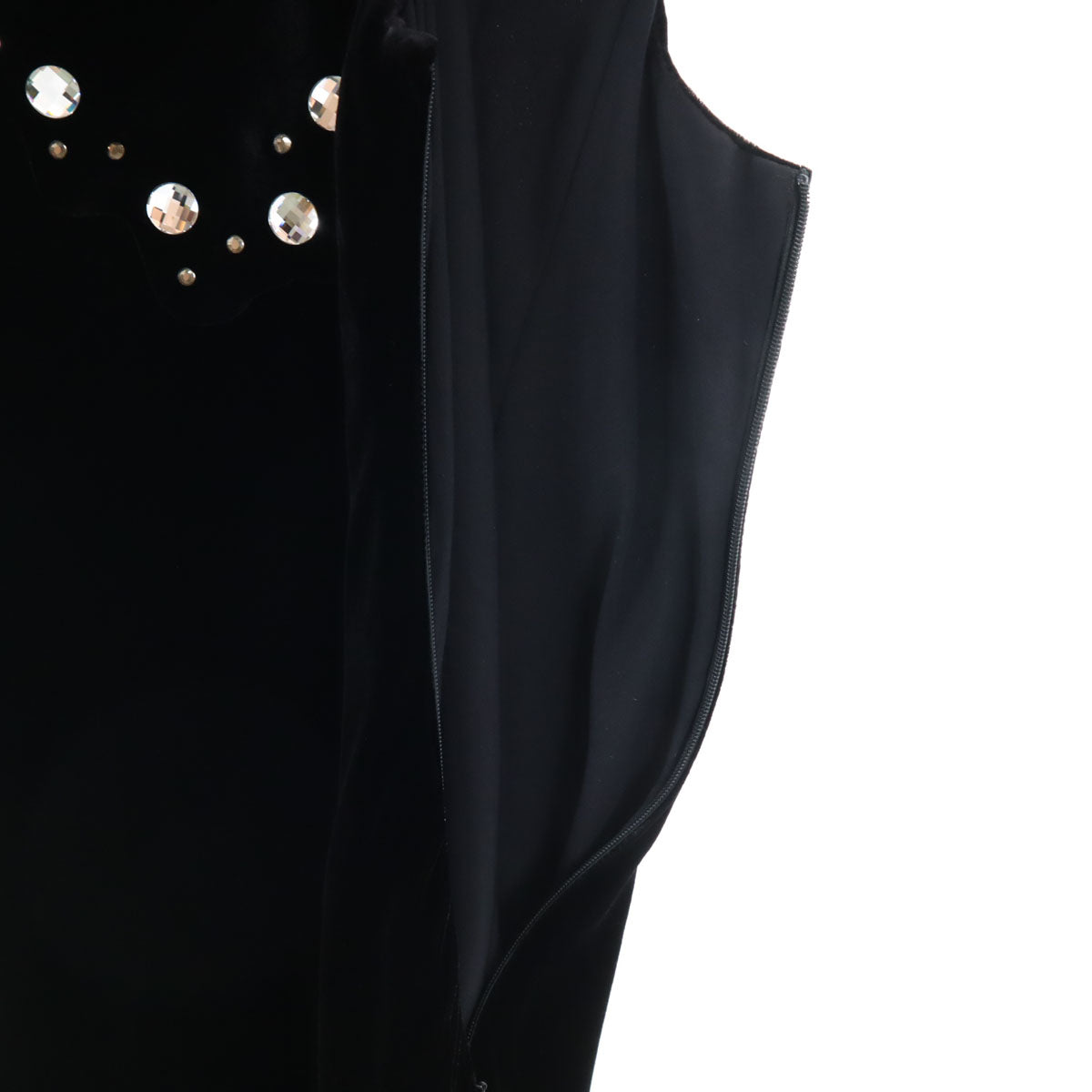 Emporio Armani エンポリオアルマーニ イタリア製 フレンチスリーブ ベロア ビジュー付 膝丈ワンピース 38 黒 レディース