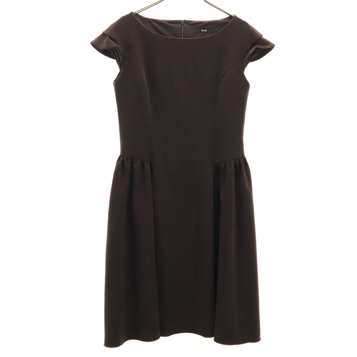Rene ルネ 日本製 フレンチスリーブ 膝丈ワンピース 36 ブラウン レディース