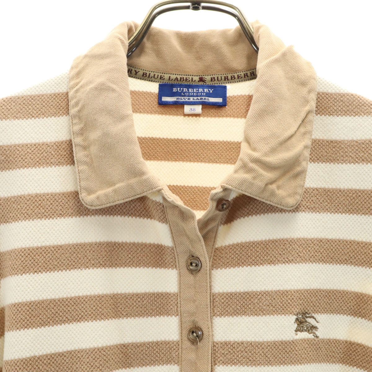 BURBERRY BLUE LABEL バーバリーブルーレーベル 日本製 ボーダー柄 半袖 ポロ ワンピース 38 ベージュ 三陽商会 レディース