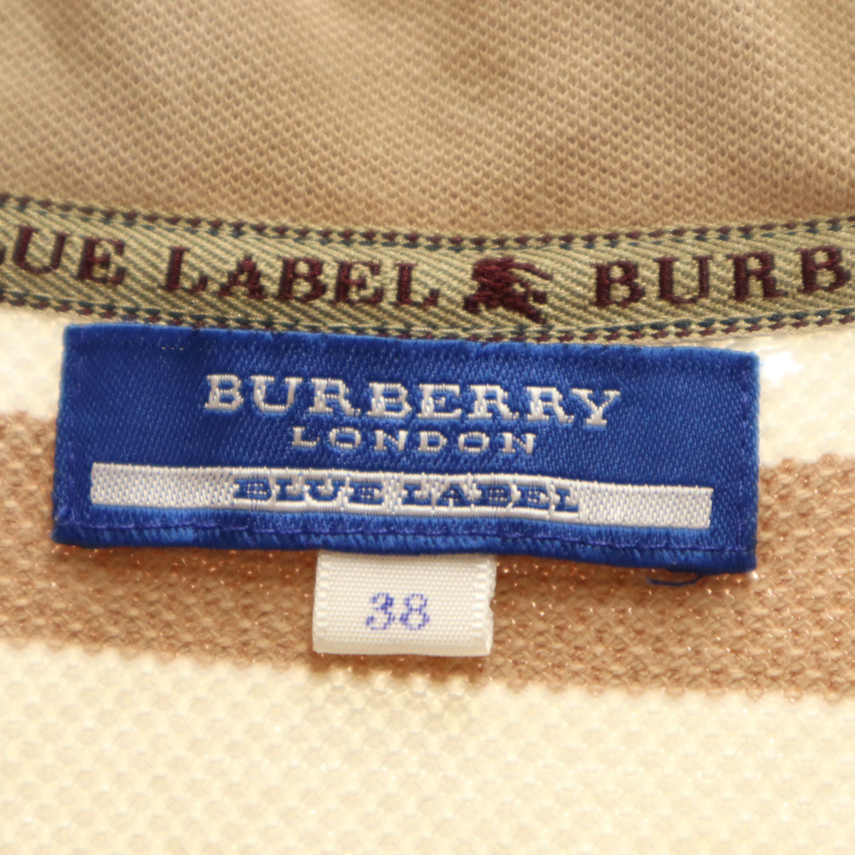BURBERRY BLUE LABEL バーバリーブルーレーベル 日本製 ボーダー柄 半袖 ポロ ワンピース 38 ベージュ 三陽商会 レディース
