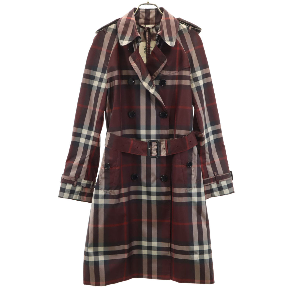 BURBERRY バーバリー チェック柄 トレンチコート 2 レッドブラウン系 裏メッシュ 収納袋付き レディース