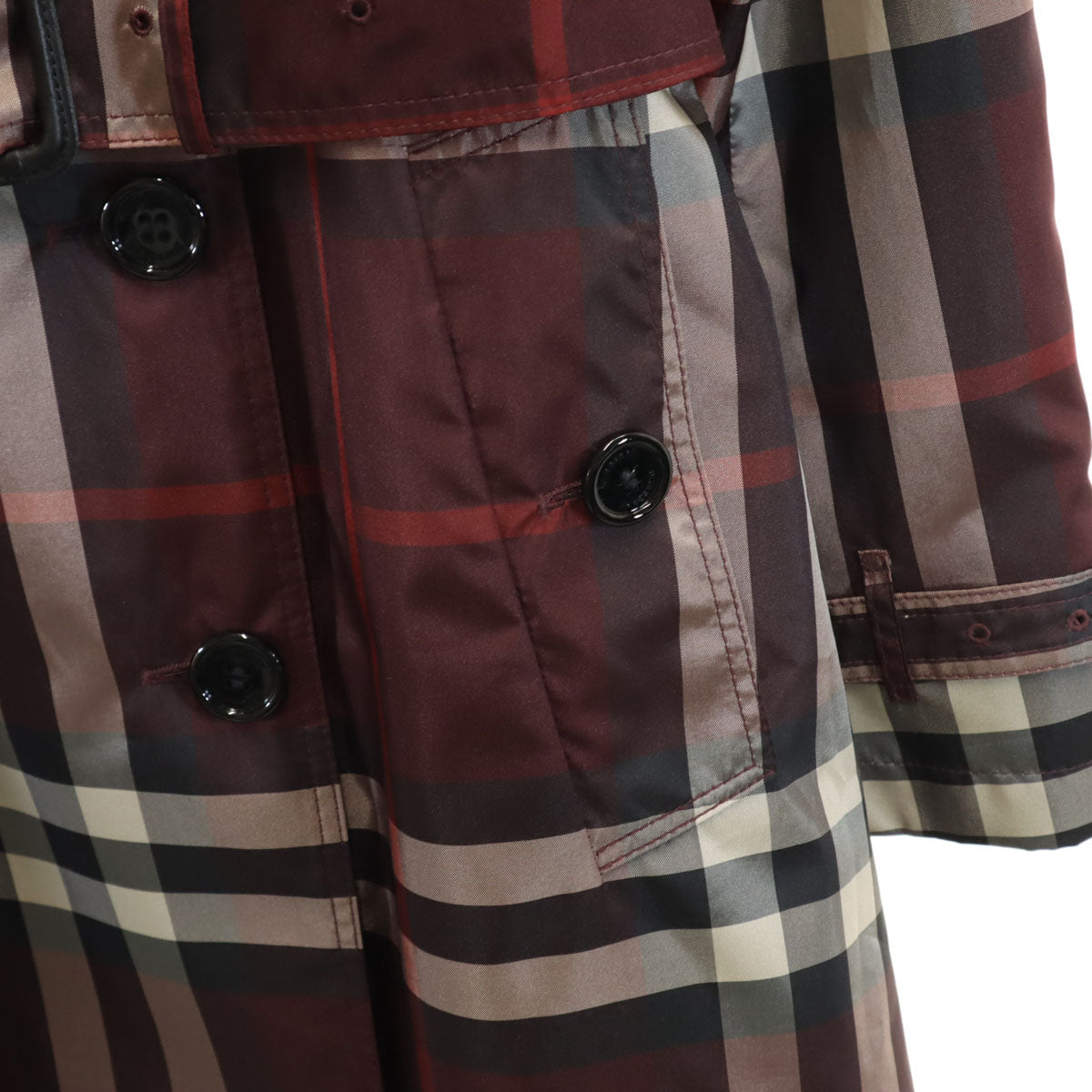 BURBERRY バーバリー チェック柄 トレンチコート 2 レッドブラウン系 裏メッシュ 収納袋付き レディース