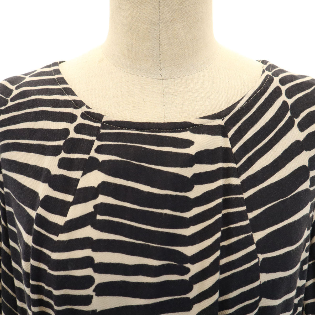 marimekko マリメッコ 総柄 7分袖 膝丈ワンピース 36 黒系 レディース