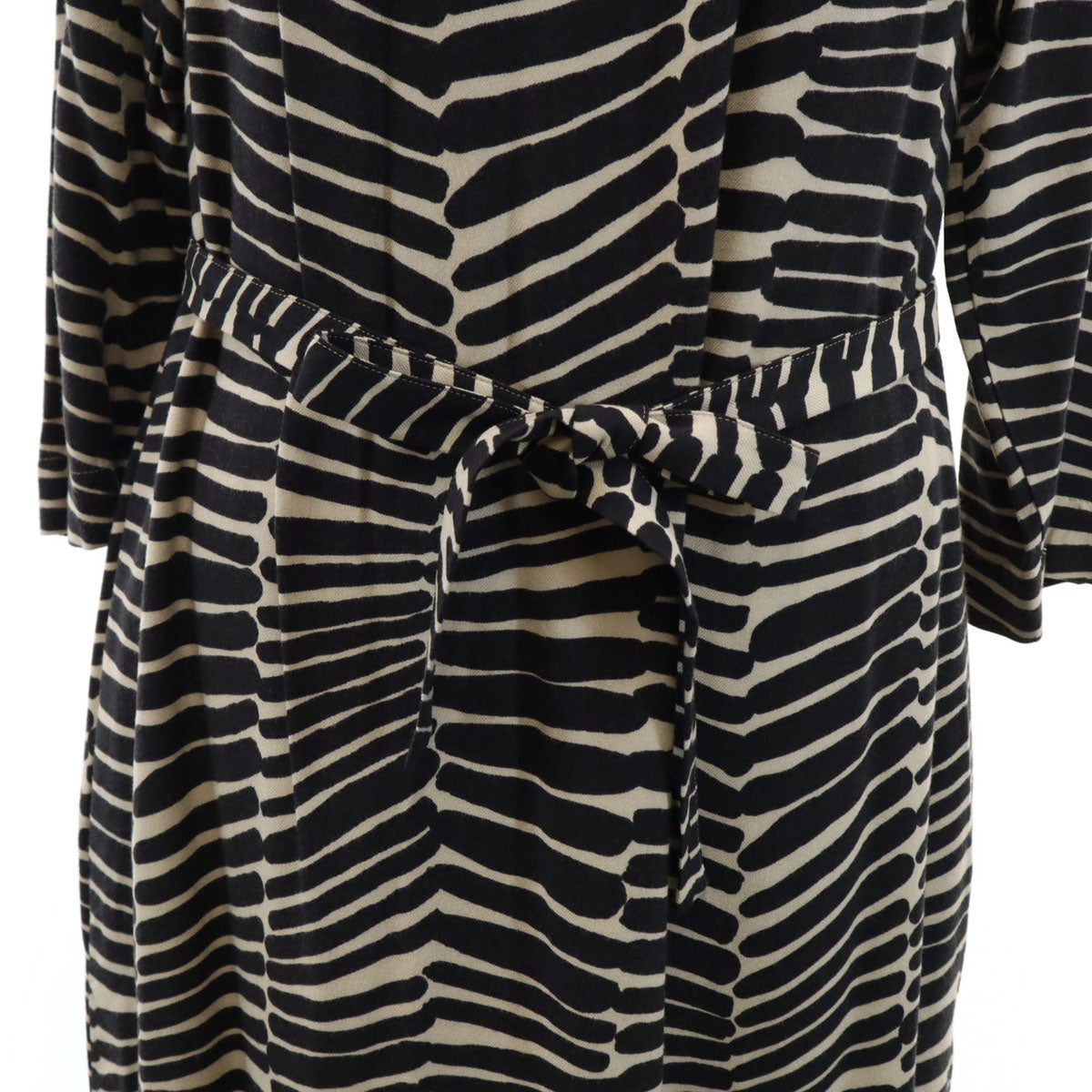 marimekko マリメッコ 総柄 7分袖 膝丈ワンピース 36 黒系 レディース