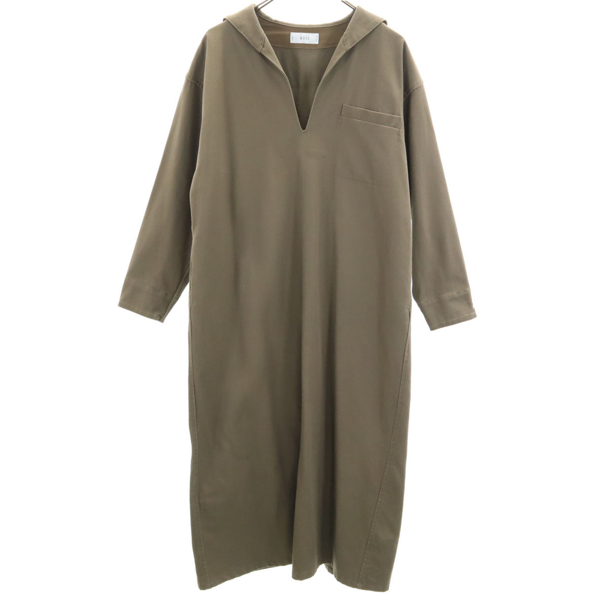 KIJI キジ 日本製 長袖 Vネック セーラー ワンピース 1 オリーブ レディース