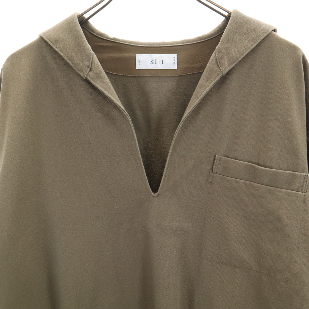 KIJI キジ 日本製 長袖 Vネック セーラー ワンピース 1 オリーブ レディース