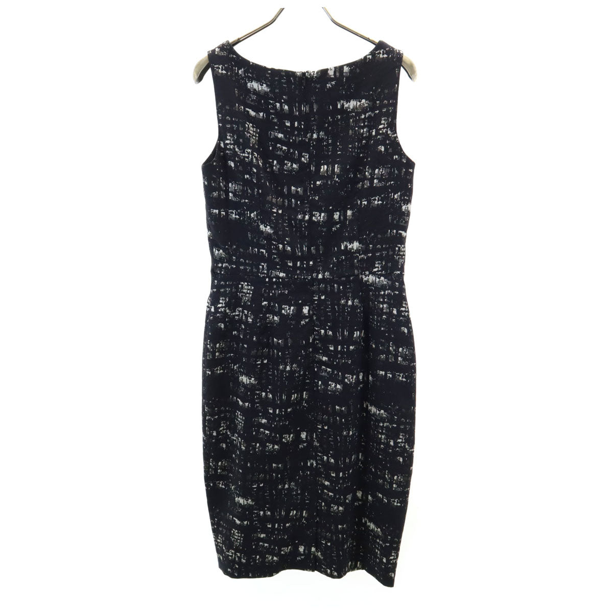 MAX MARA マックスマーラ イタリア製 総柄 ノースリーブ 膝丈ワンピース ネイビー ストレッチ レディース