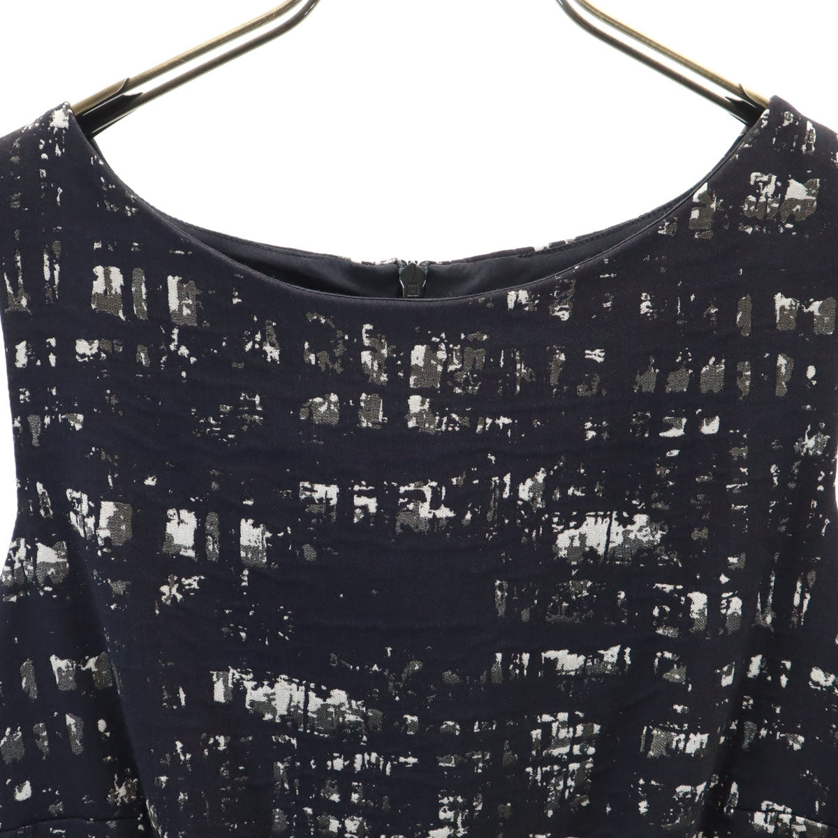 MAX MARA マックスマーラ イタリア製 総柄 ノースリーブ 膝丈ワンピース ネイビー ストレッチ レディース