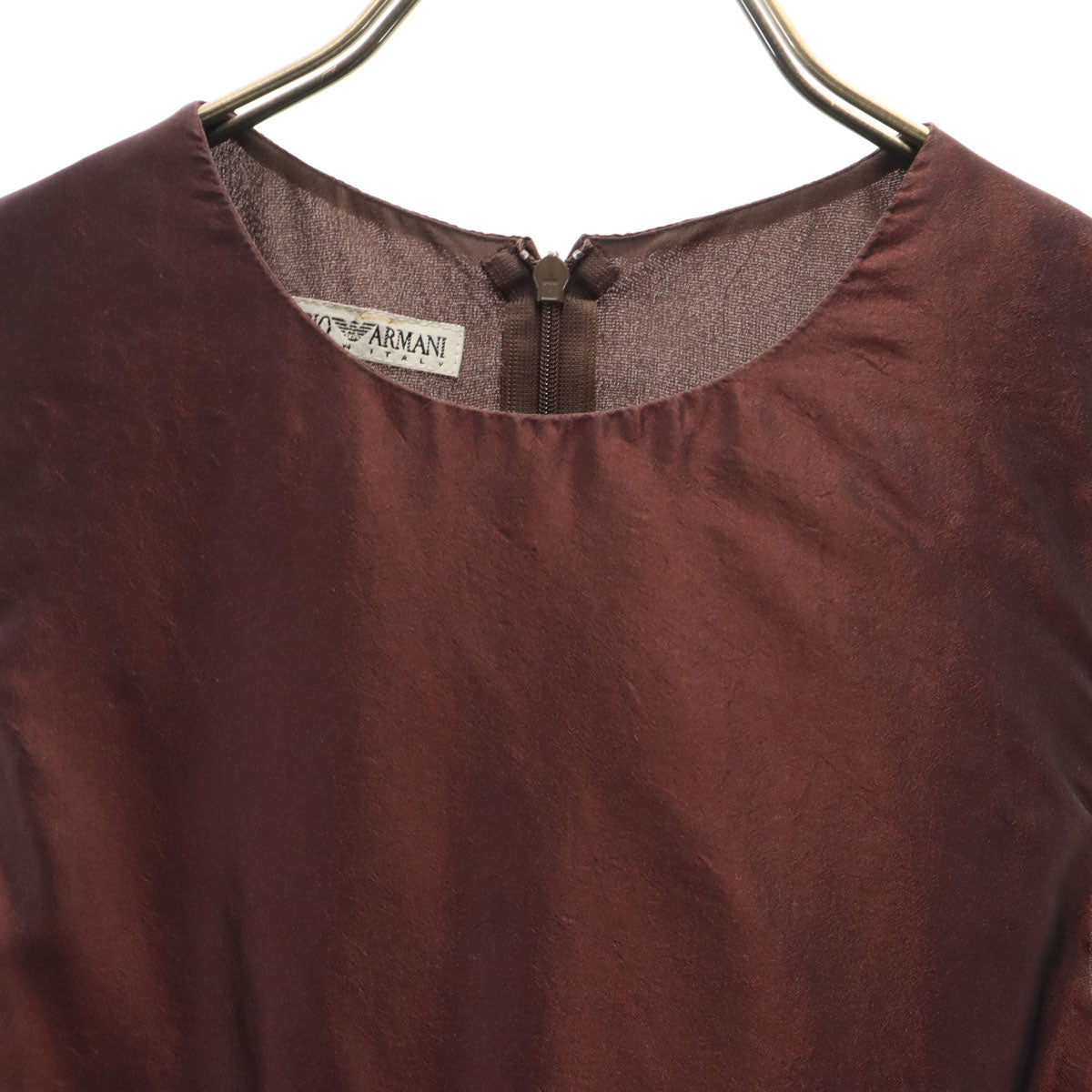 Emporio Armani エンポリオアルマーニ 90s イタリア製 シルク オールド ノースリーブ 膝丈ワンピース 36 ブラウン系 レディース