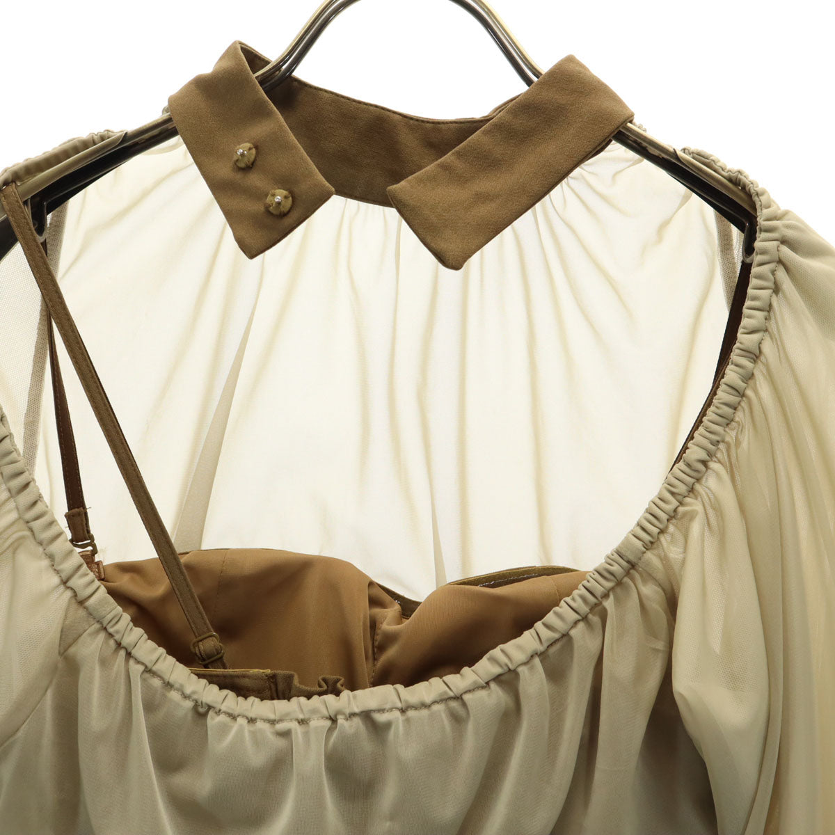 AMERI UNDRESSED アメリ 半袖 レイヤードバルーンヘム アンサンブル S ブラウン系 ワンピース レディース