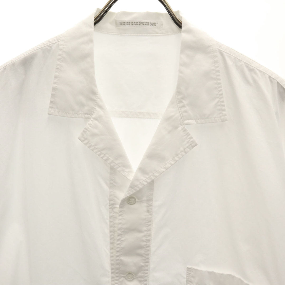 YOHJI YAMAMOTO+NOIR ヨウジヤマモトプリュスノアール 日本製 半袖 オープンカラーシャツ 1 白 メンズ