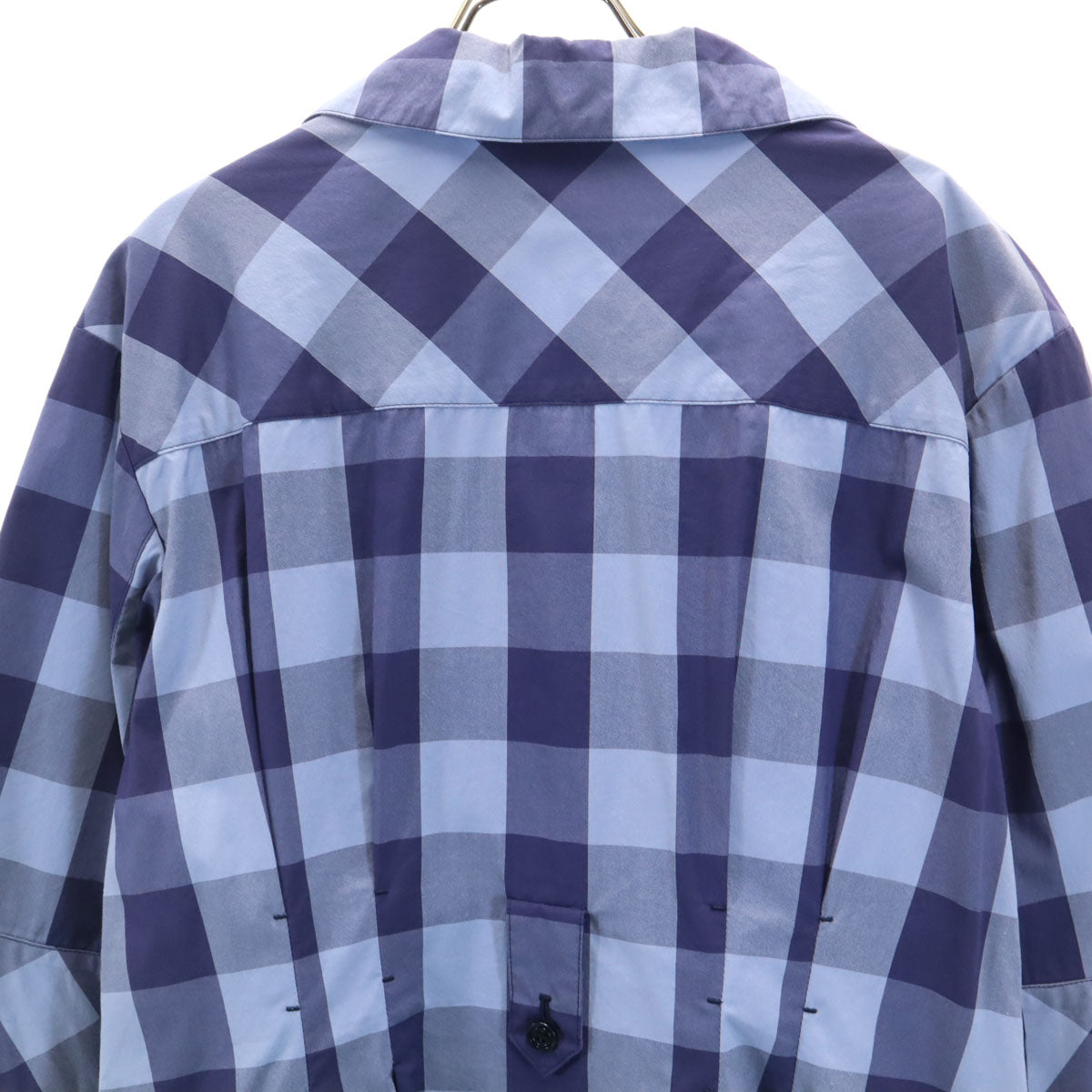 LANVIN en Bleu ランバンオンブルー 日本製 ギンガムチェック柄 5分袖 オープンカラー ミニ シャツワンピース 38 ブルー系 レディース