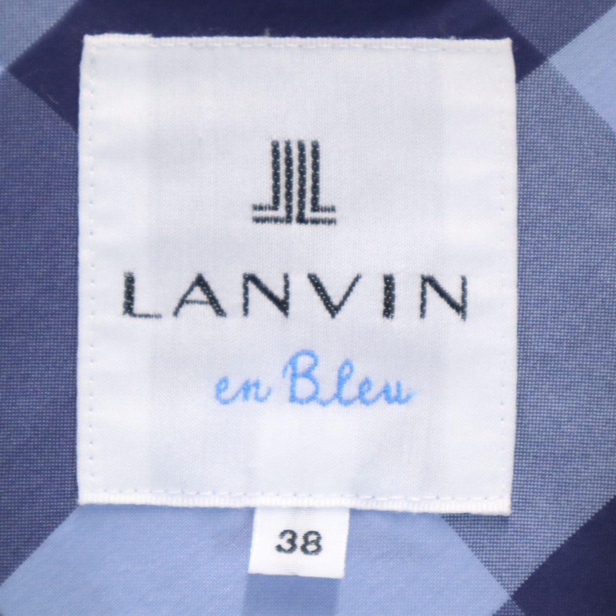 LANVIN en Bleu ランバンオンブルー 日本製 ギンガムチェック柄 5分袖 オープンカラー ミニ シャツワンピース 38 ブルー系 レディース