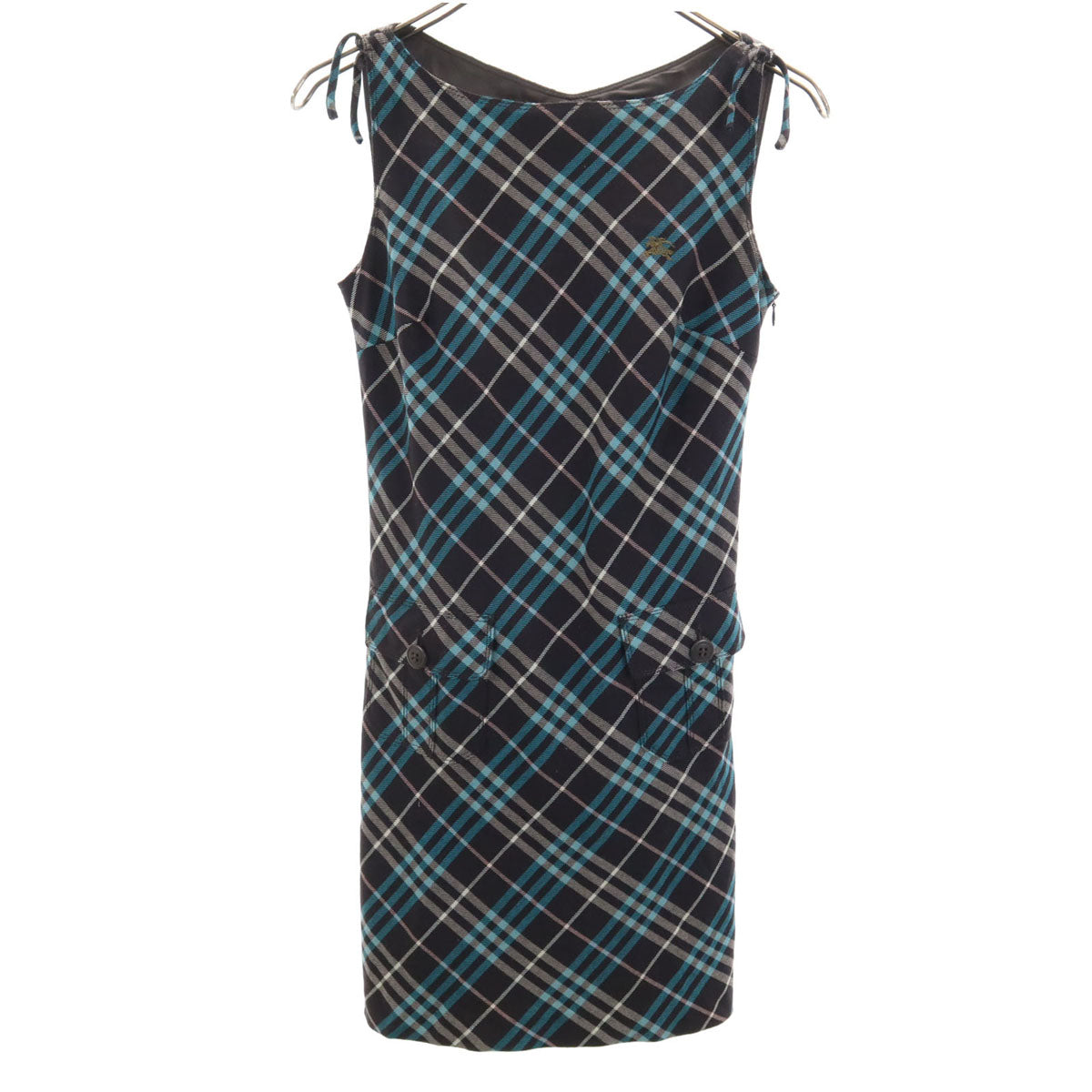 BURBERRY BLUE LABEL バーバリーブルーレーベル 日本製 ウール チェック柄 ノースリーブ ミニワンピース 36 ブラウン系 三陽商会 レディース