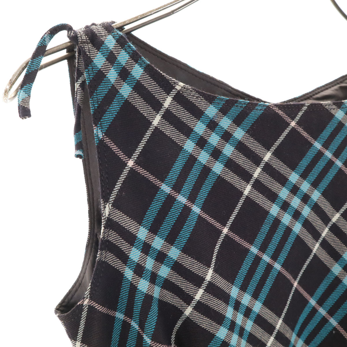 BURBERRY BLUE LABEL バーバリーブルーレーベル 日本製 ウール チェック柄 ノースリーブ ミニワンピース 36 ブラウン系 三陽商会 レディース
