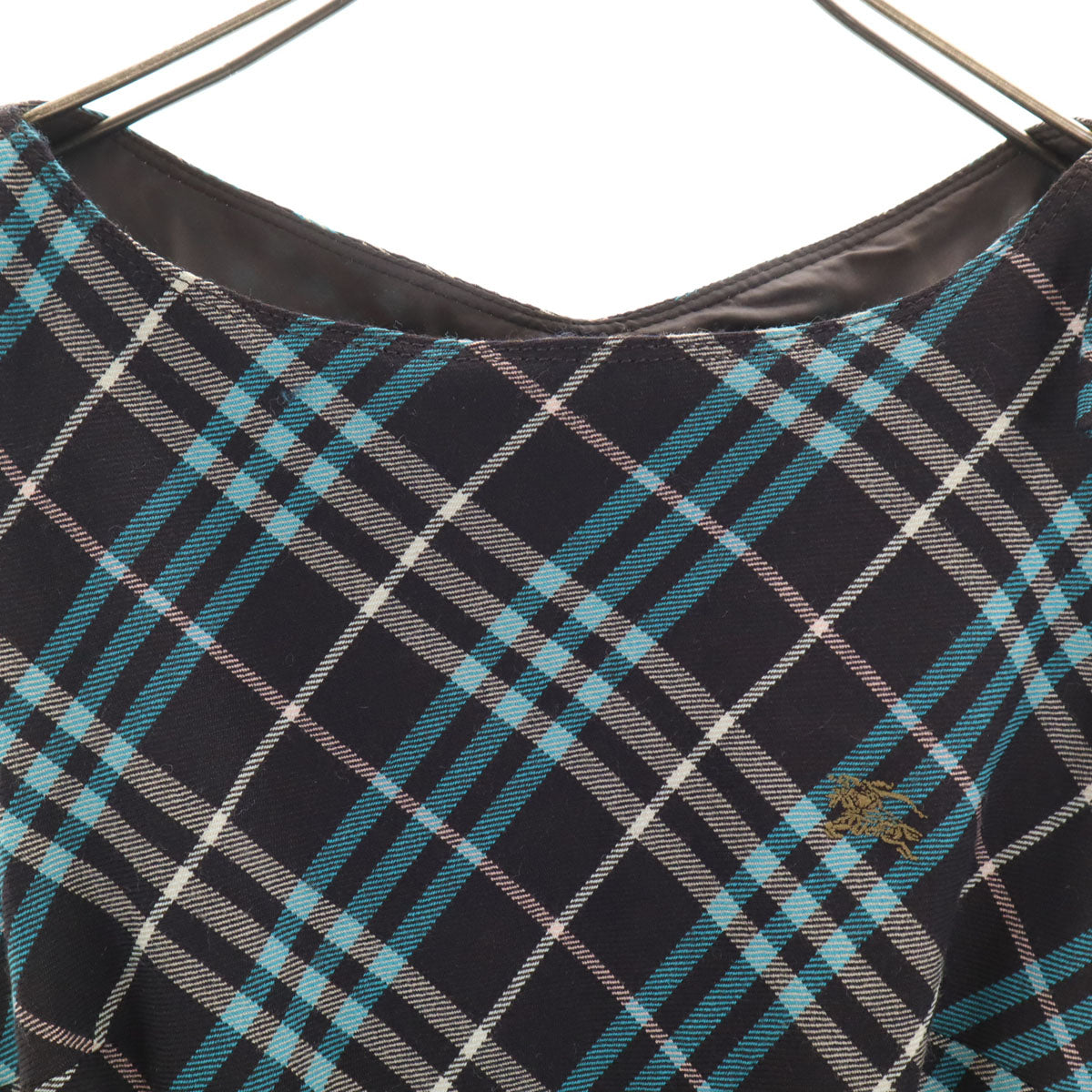 BURBERRY BLUE LABEL バーバリーブルーレーベル 日本製 ウール チェック柄 ノースリーブ ミニワンピース 36 ブラウン系 三陽商会 レディース