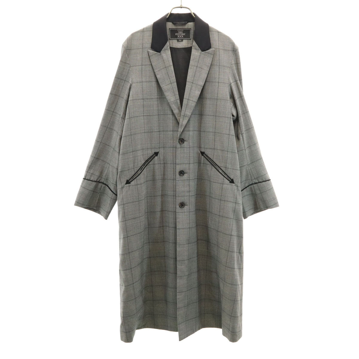 Thee Hysteric XXX ジィヒステリックトリプルエックス 日本製 グレンチェック チェスターコート S グレー メンズ