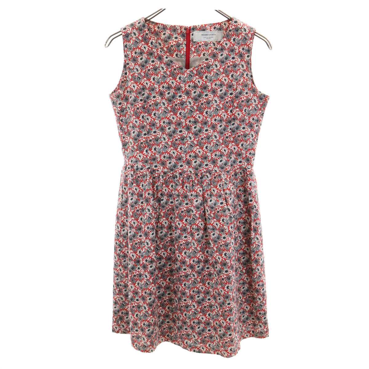 BEAMS LIGHTS ビームスライツ 花柄 ノースリーブ ミニワンピース 36 レッド レディース