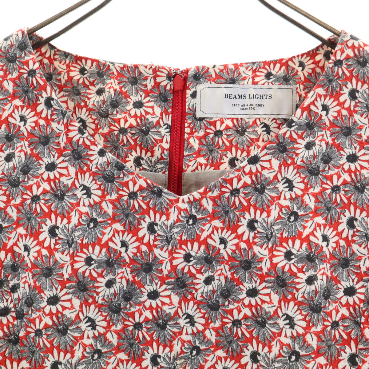 BEAMS LIGHTS ビームスライツ 花柄 ノースリーブ ミニワンピース 36 レッド レディース