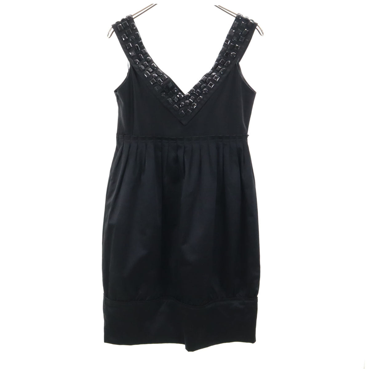 ZARA WOMAN ザラウーマン ノースリーブ ミニワンピース M ブラック ビジュー装飾 レディース