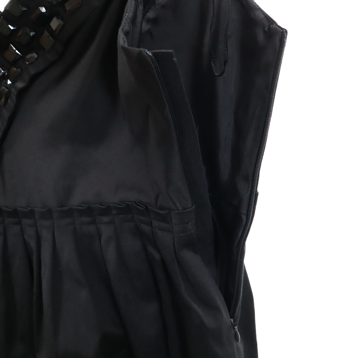 ZARA WOMAN ザラウーマン ノースリーブ ミニワンピース M ブラック ビジュー装飾 レディース