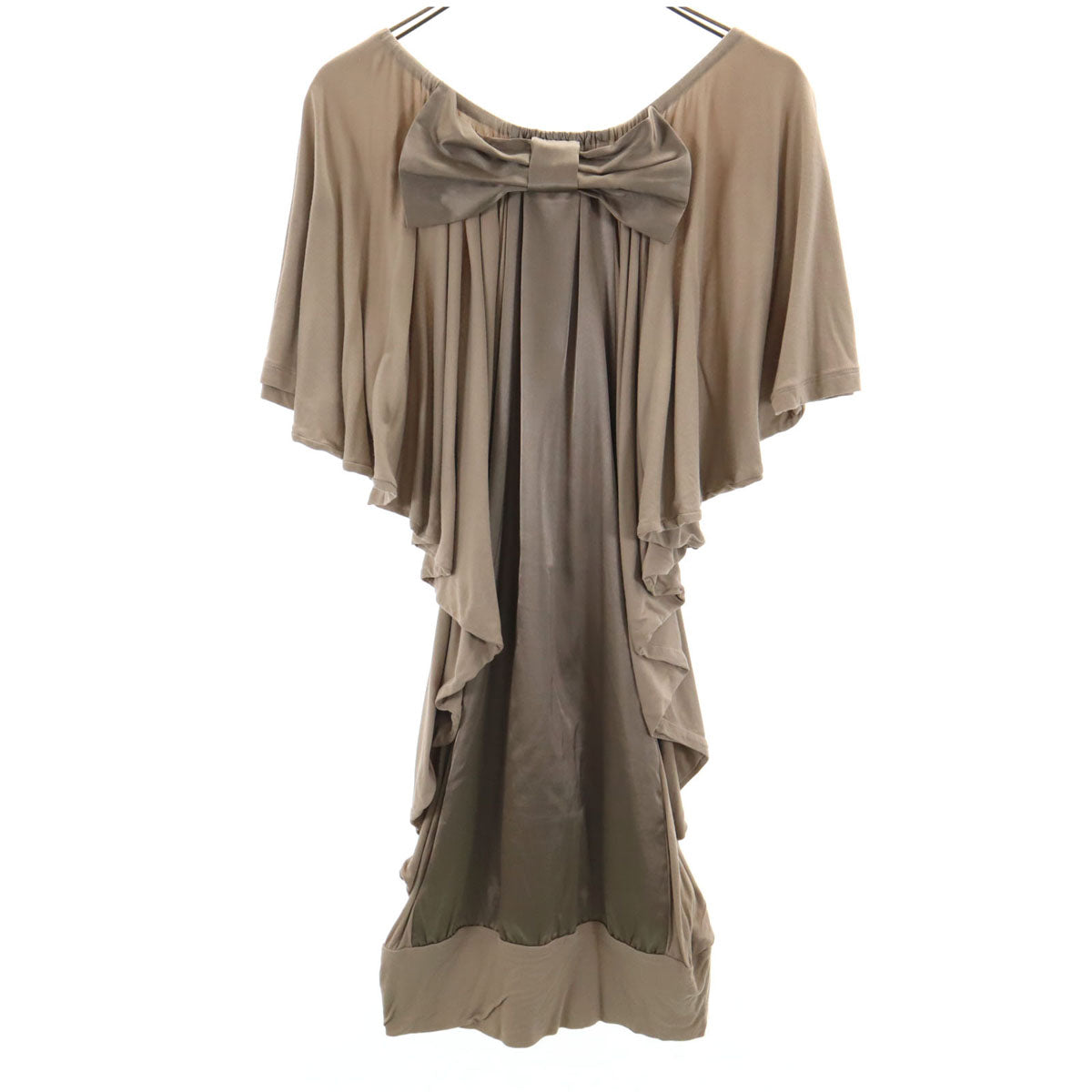 LANVIN en Bleu ランバンオンブルー 日本製 半袖 ドレープ ミニワンピース 38 グレージュ レディース