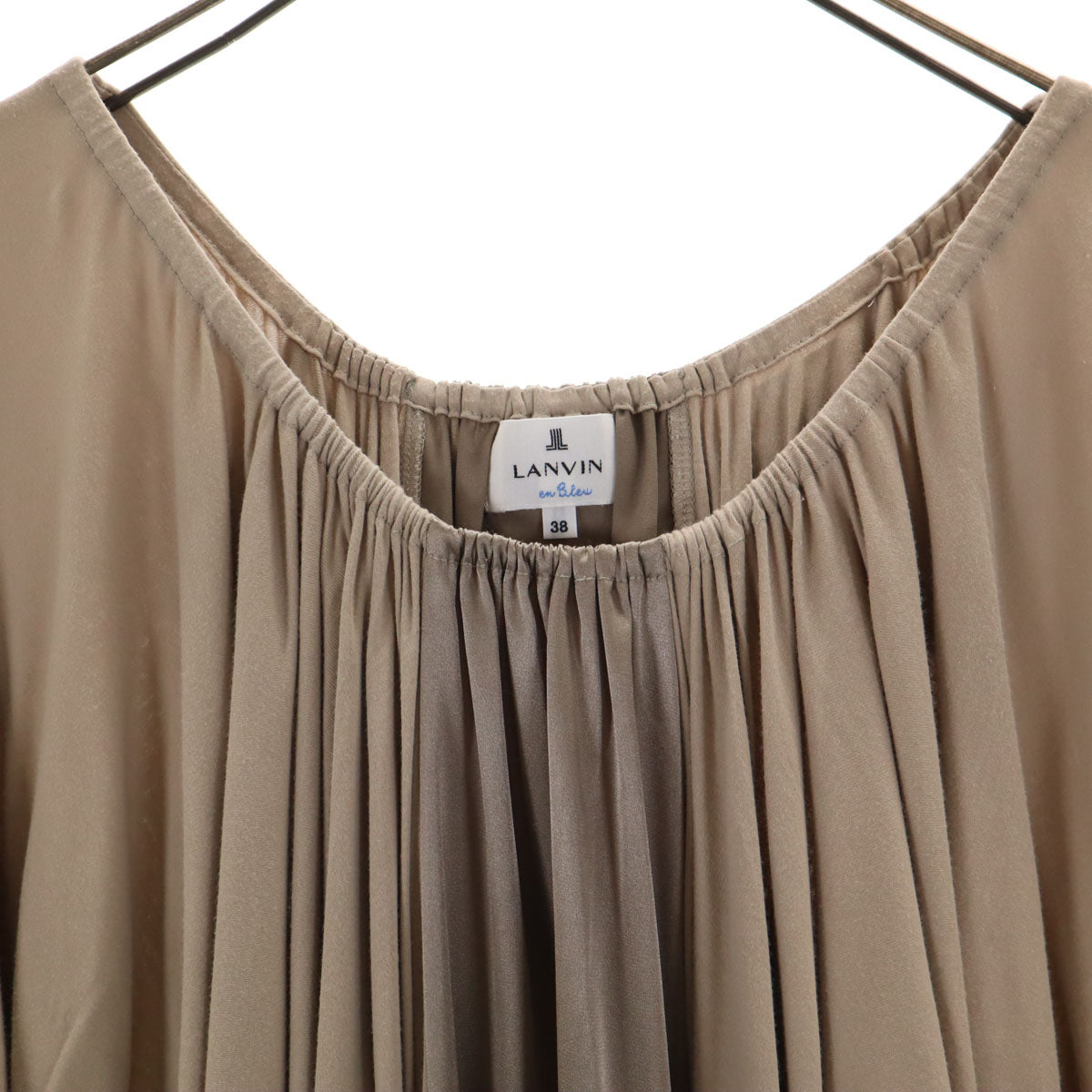 LANVIN en Bleu ランバンオンブルー 日本製 半袖 ドレープ ミニワンピース 38 グレージュ レディース