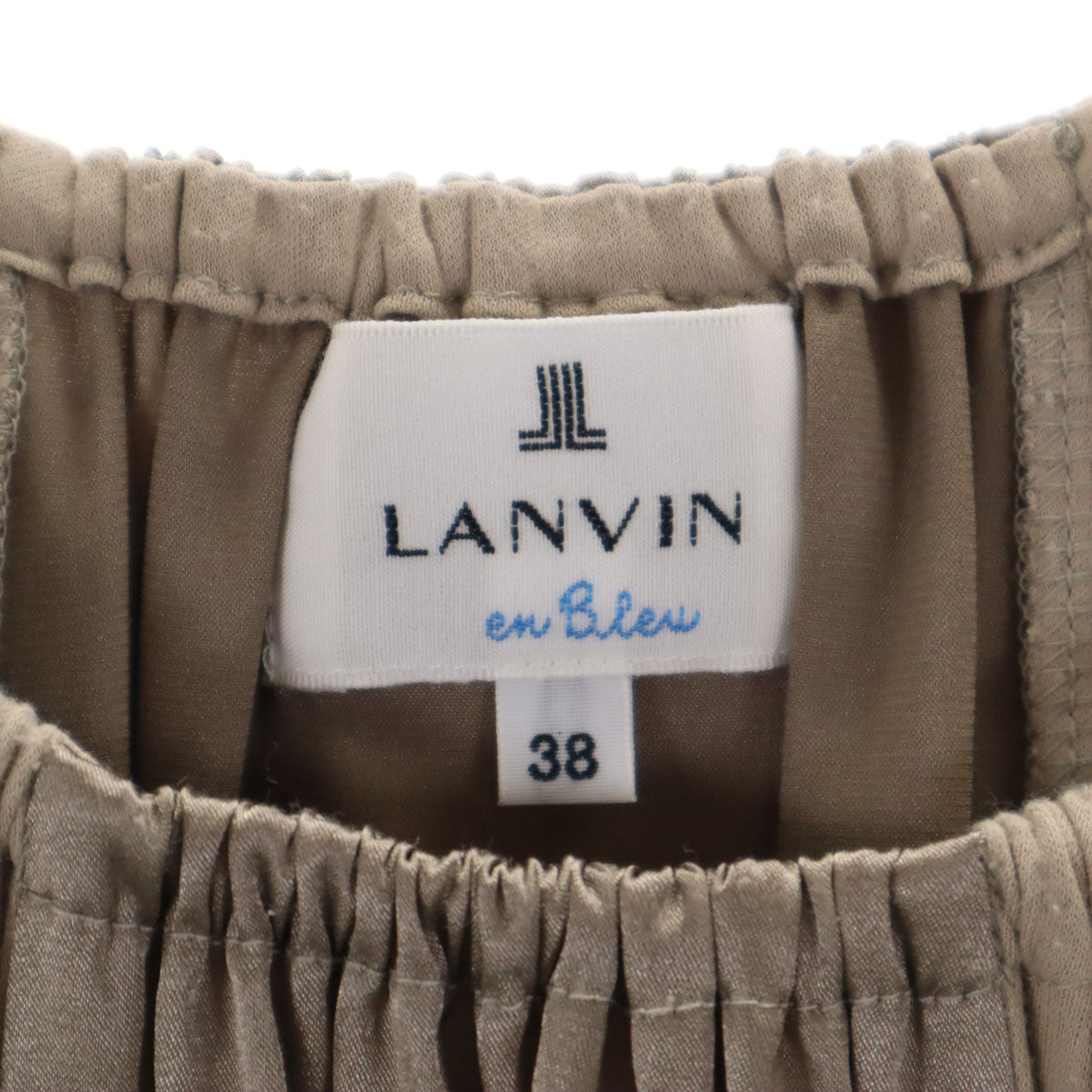 LANVIN en Bleu ランバンオンブルー 日本製 半袖 ドレープ ミニワンピース 38 グレージュ レディース