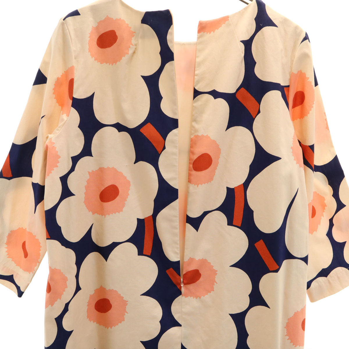 marimekko マリメッコ 花柄 7分袖 ワンピース 38 ネイビー系 レディース