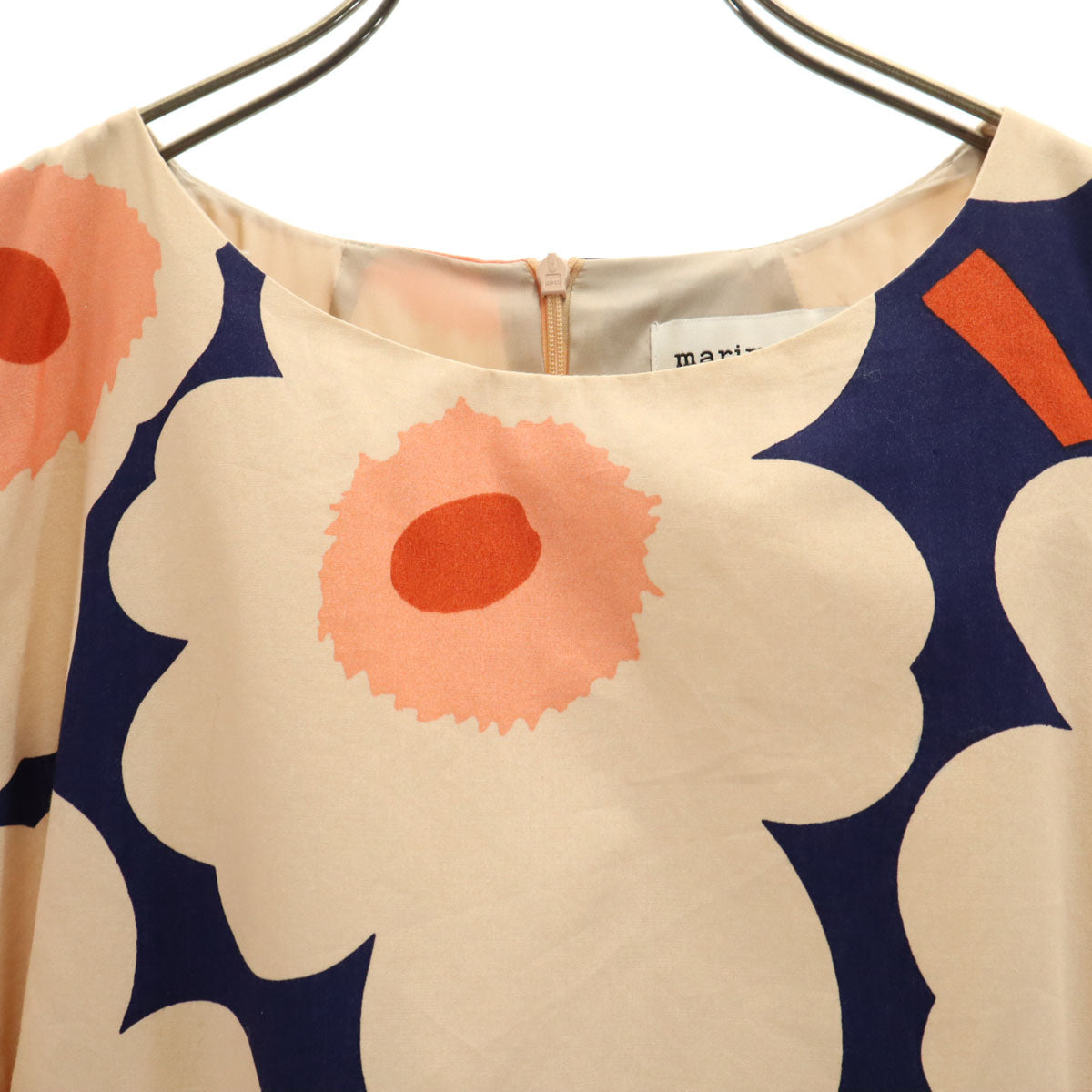 marimekko マリメッコ 花柄 7分袖 ワンピース 38 ネイビー系 レディース