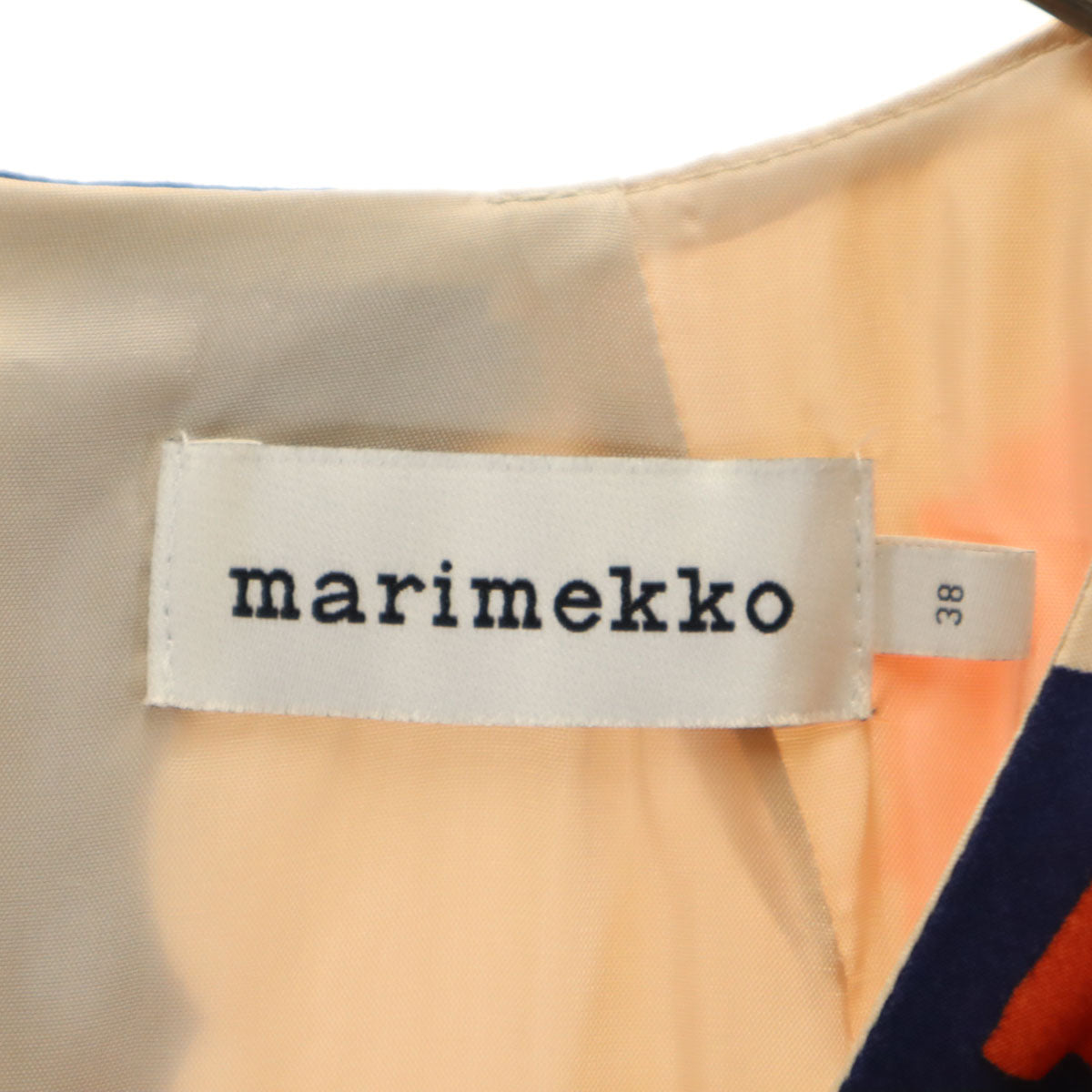 marimekko マリメッコ 花柄 7分袖 ワンピース 38 ネイビー系 レディース
