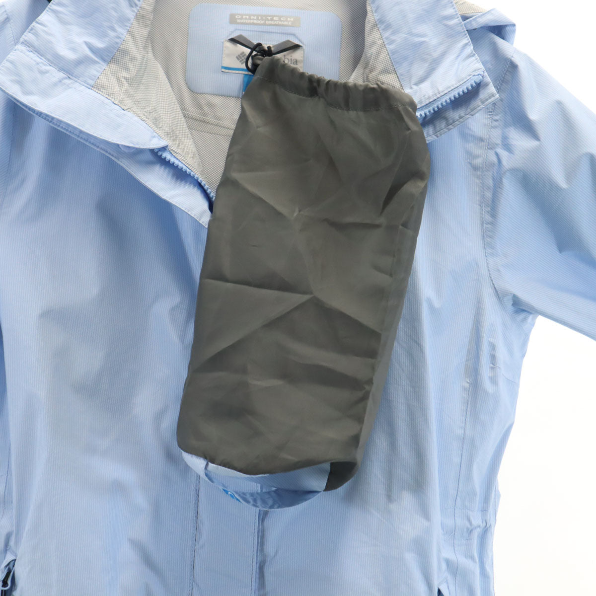 Columbia コロンビア ストライプ柄 レインコート M 水色 収納袋付き レディース