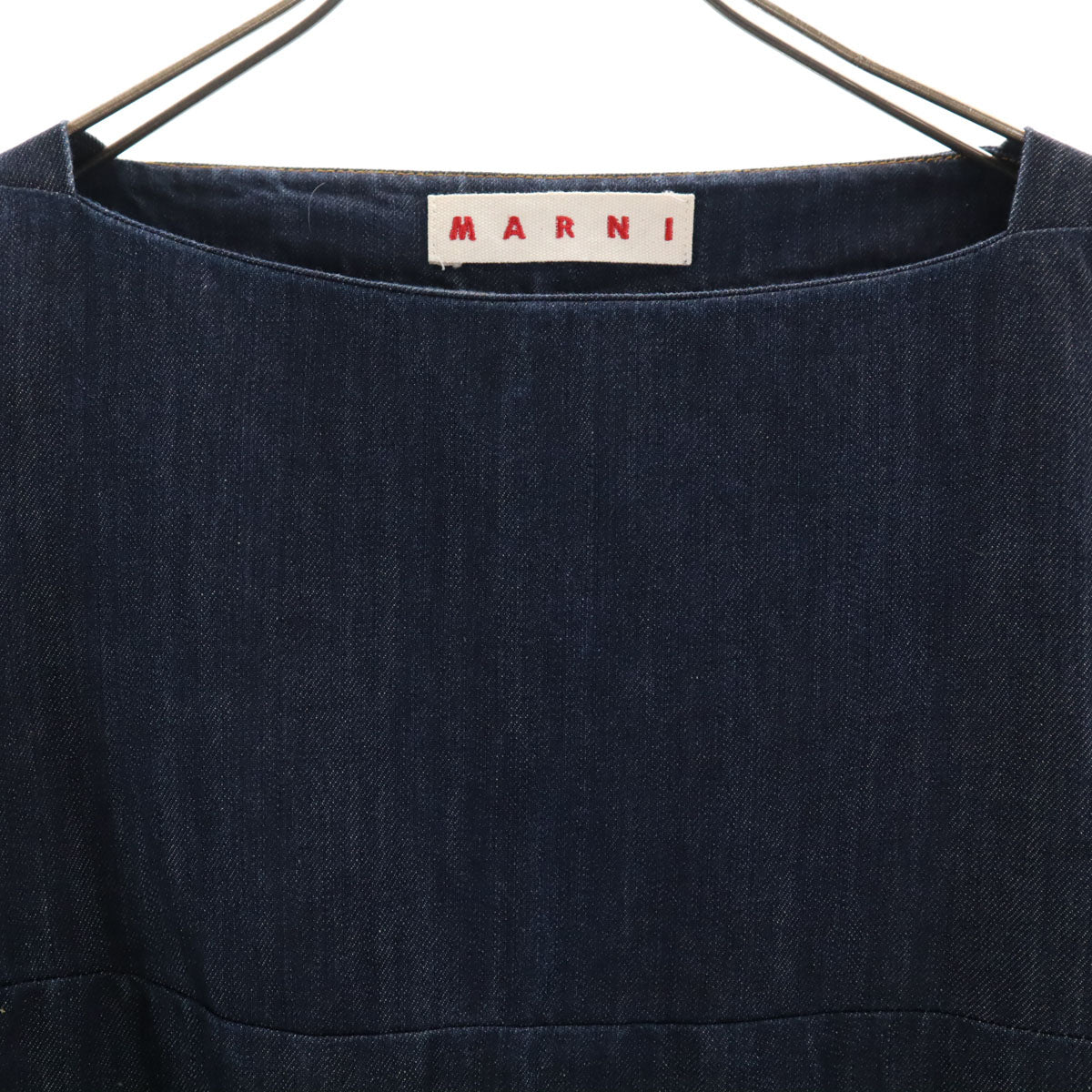 MARNI マルニ イタリア製 リネンブレンド 長袖 デニム 膝丈ワンピース 42 インディゴ レディース