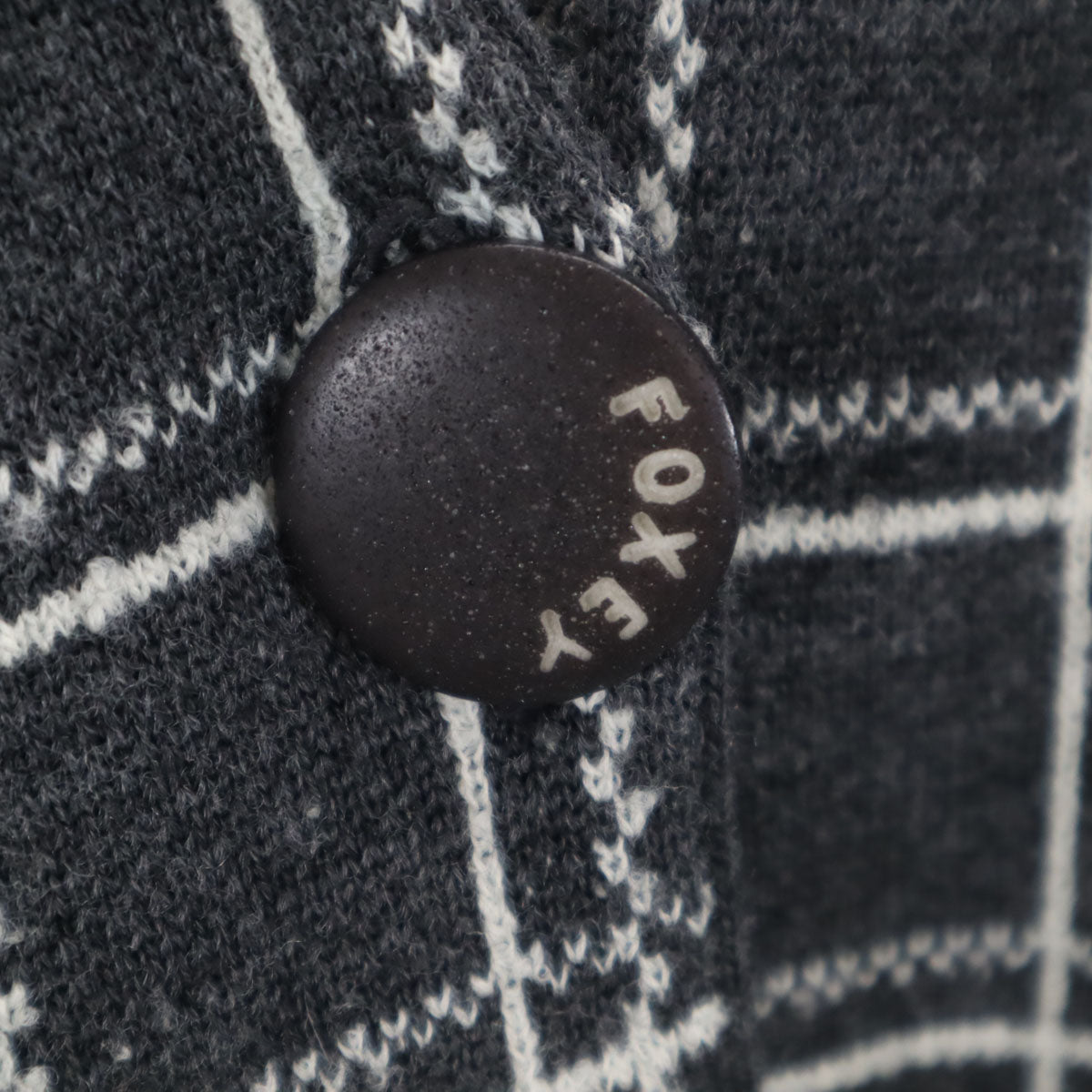 FOXEY フォクシー 日本製 ウール チェック柄 長袖 ニットカーディガン 38 グレー レディース