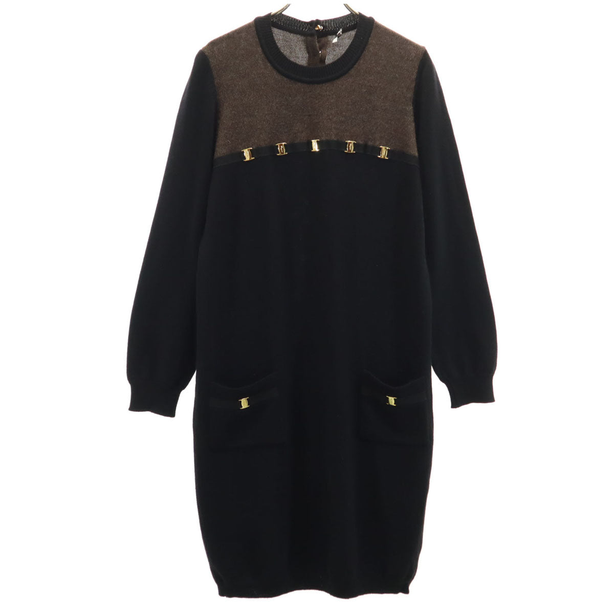 Salvatore Ferragamo サルヴァトーレフェラガモ 90s オールド 長袖 ニット ワンピース L ブラック レディース