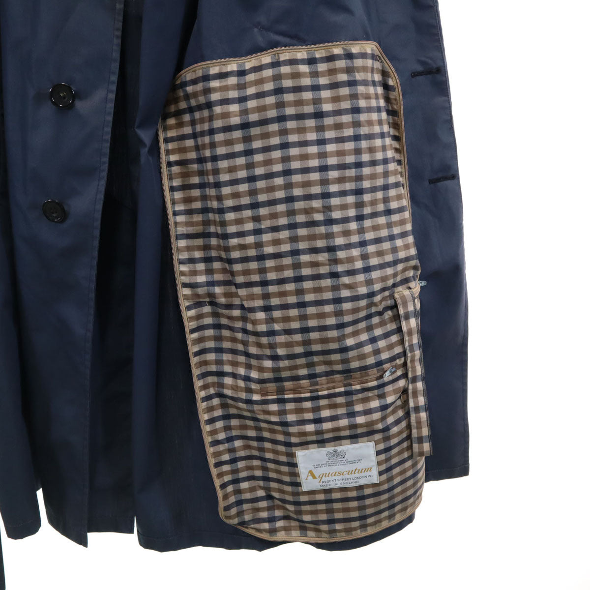 Aquascutum アクアスキュータム 80s イングランド製 オールド ステンカラーコート 36 ネイビー パッカブル メンズ