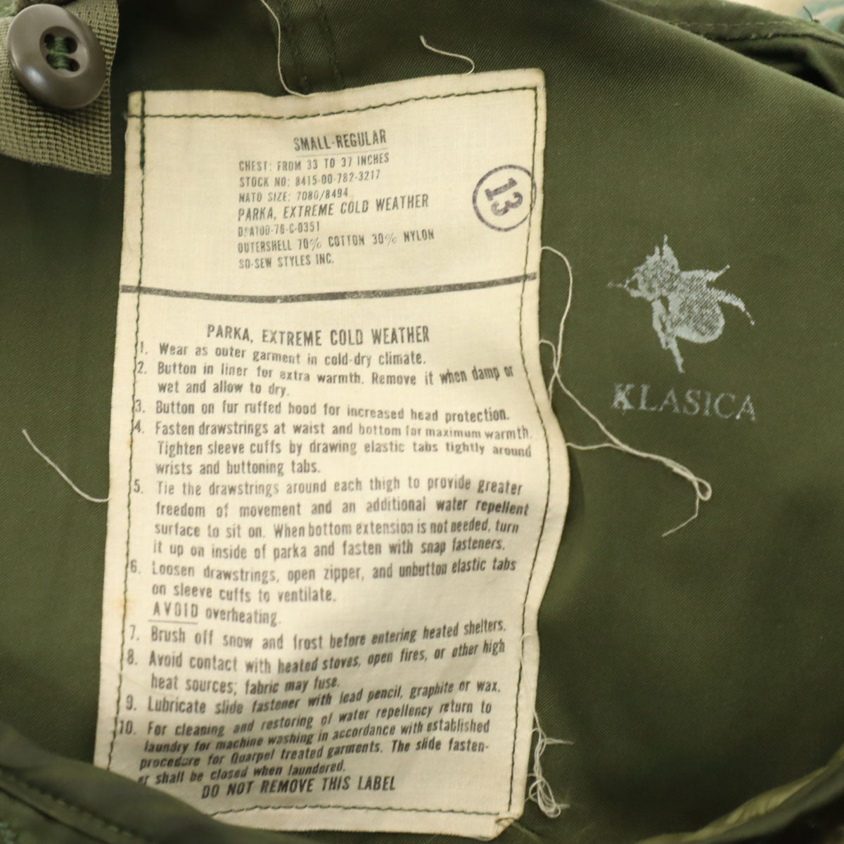 KLASICA クラシカ 70s ヴィンテージ M65 ミリタリー モッズコート S カーキ キルティングライナー付き メンズ