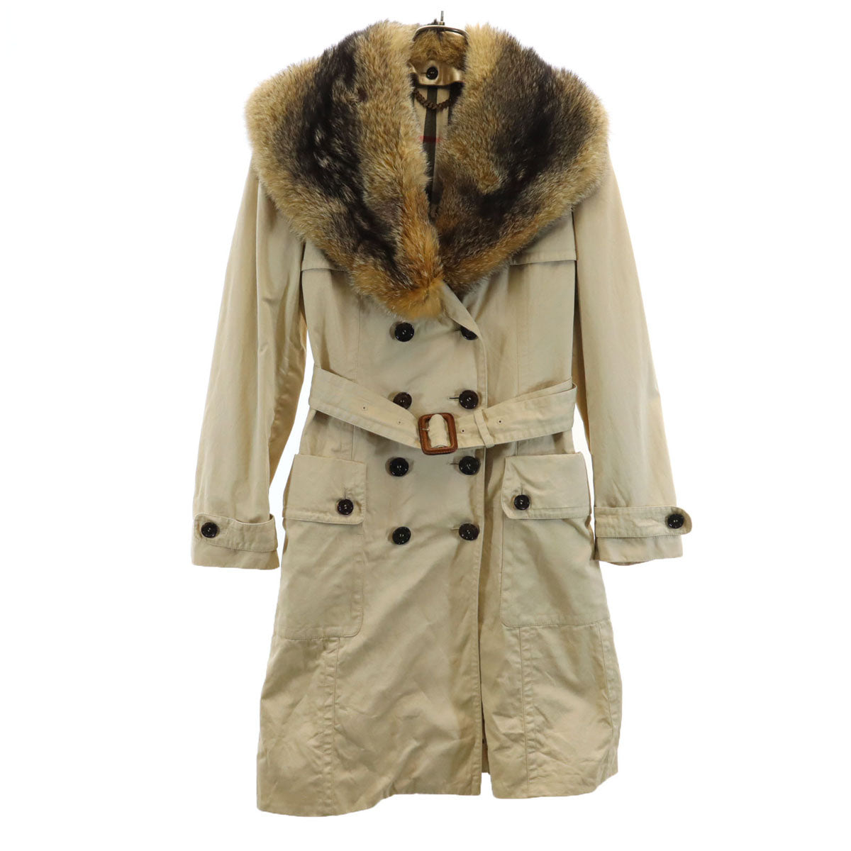 BURBERRY バーバリー イタリア製 トレンチコート 40 ベージュ フォックスファー付き レディース