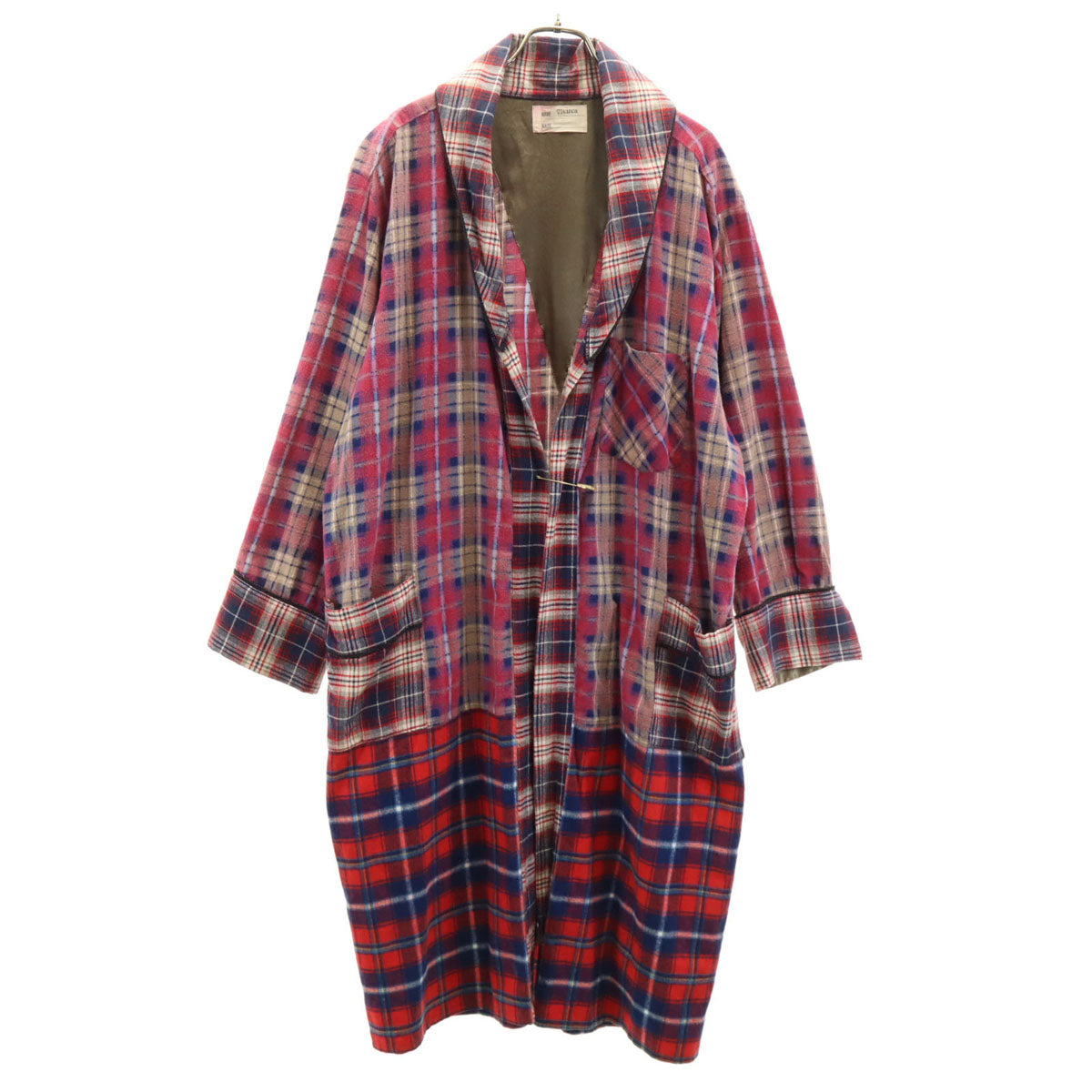 77circa ナナナナサーカ 日本製 チェック柄 長袖 フランネル ガウンコート ピンク系 メンズ
