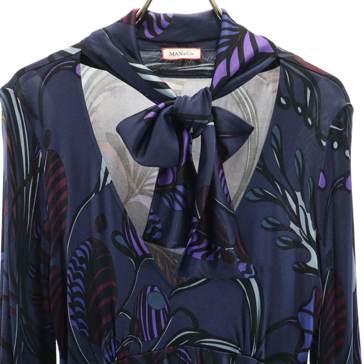 MAX&CO マックスアンドコー 総柄 長袖 ワンピース M ネイビー レディース