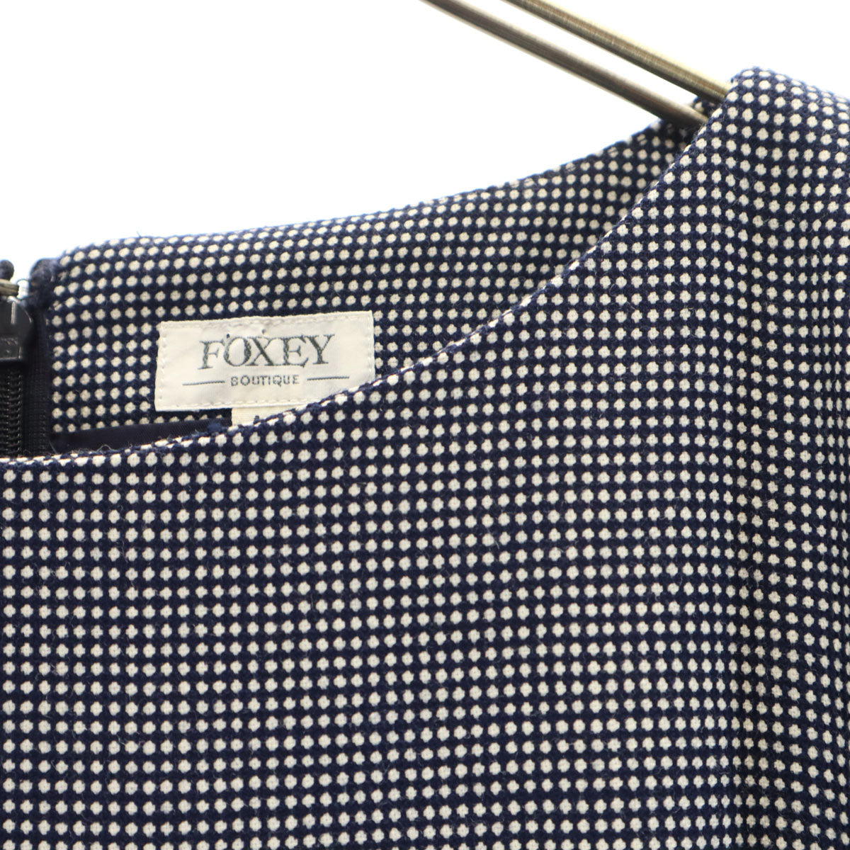 FOXEY フォクシー 日本製 ウール 7分袖 膝丈ワンピース 40 黒系 レディース