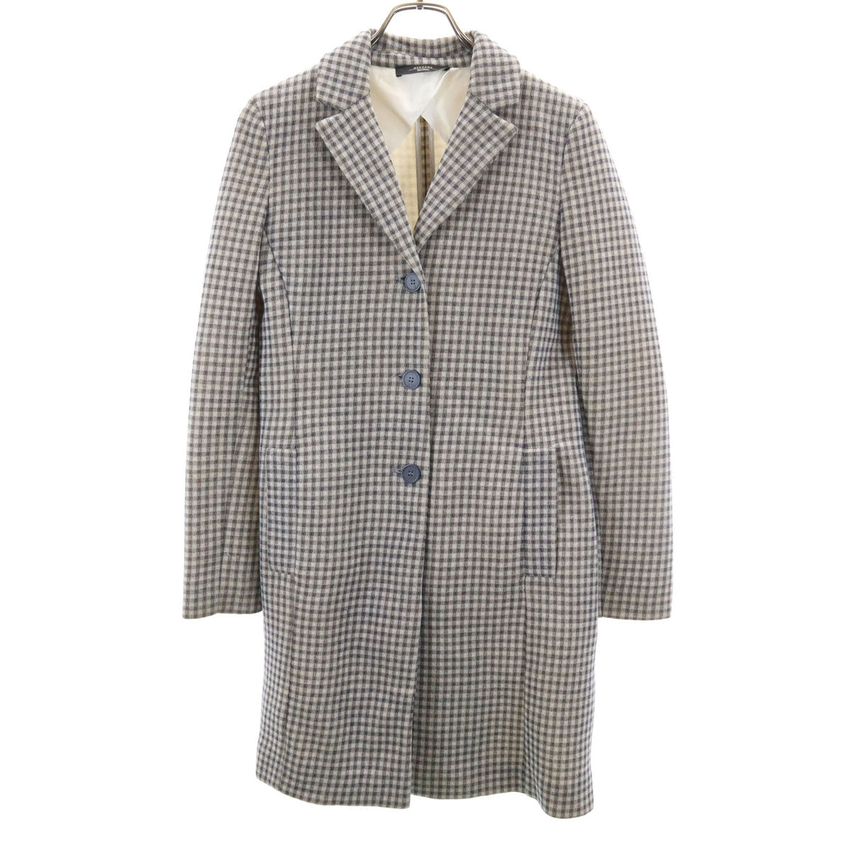 WEEKEND MaxMara ウィークエンドマックスマーラ チェック柄 ボンディング チェスターコート S ネイビー レディース