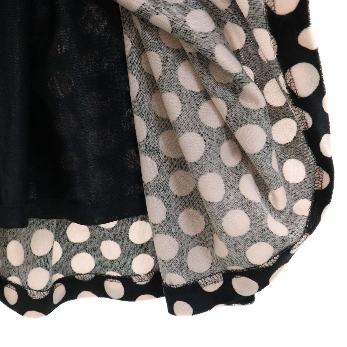 ANAYI アナイ 日本製 ドット柄 長袖 ベロア調 ワンピース 38 ブラック系 水玉 レディース