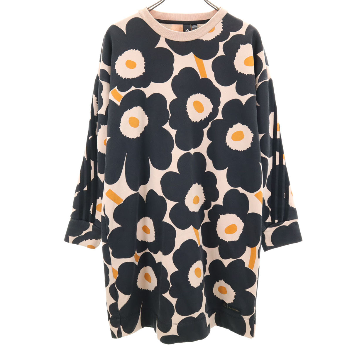 adidas アディダス MARIMEKKO マリメッコ コラボ 総柄 長袖 スウェット ワンピース OT ブラック系 裏起毛 レディース