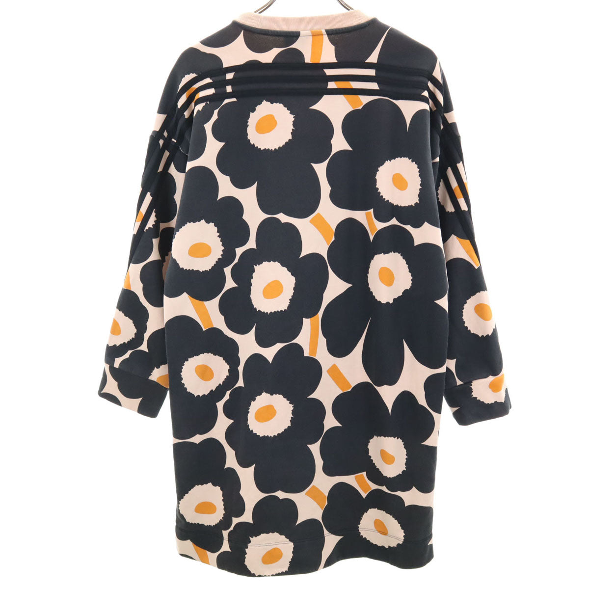 adidas アディダス MARIMEKKO マリメッコ コラボ 総柄 長袖 スウェット ワンピース OT ブラック系 裏起毛 レディース